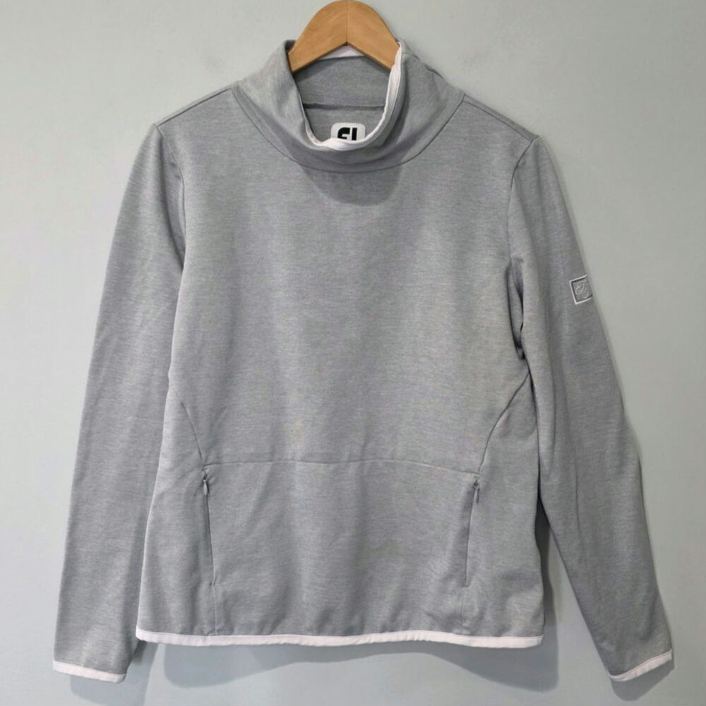 FootJoy Womens S Golf Pullover Gray Cowl Neck Long Sleeve Zip Pockets FJ